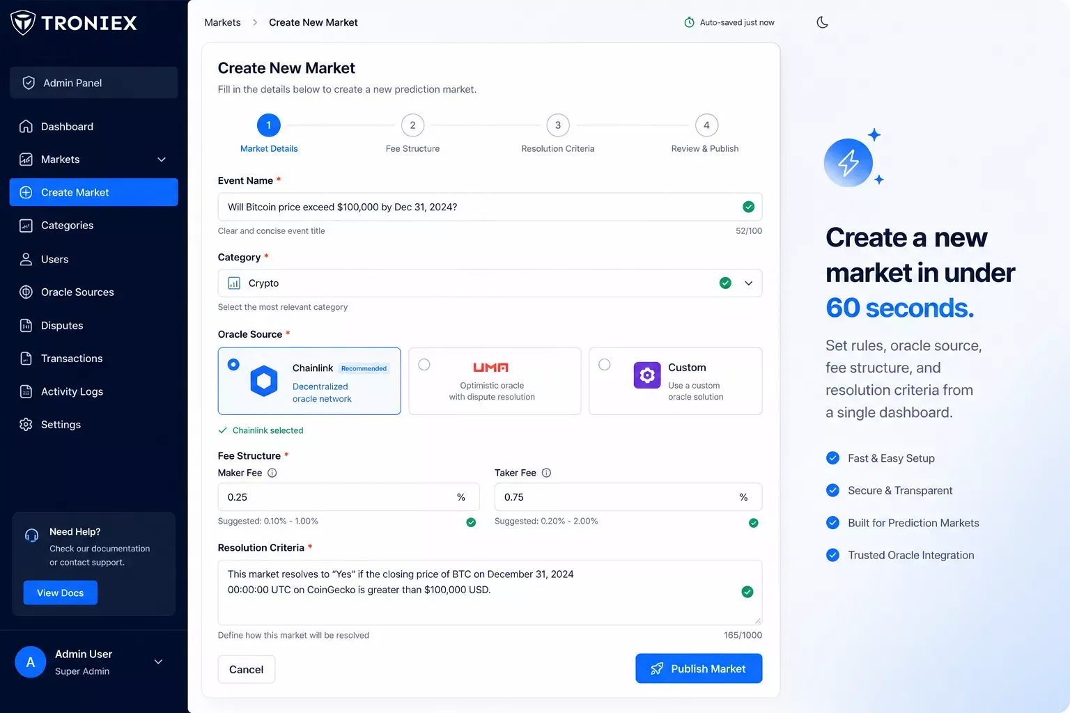 polymarket clone admin dashboard